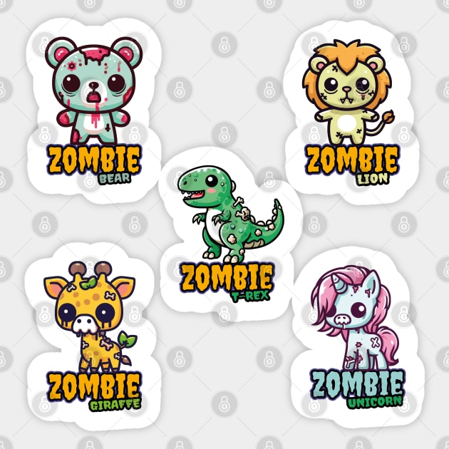 Cute Zombie Animal Stickers Pack Sticker by Casually Fashion Store